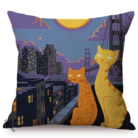 Cartoon Cat Modern Abstract Art Home Decoration Sofa Pillow Case Cute Animal Poster Cotton Linen Living Room Chair Cushion Cover