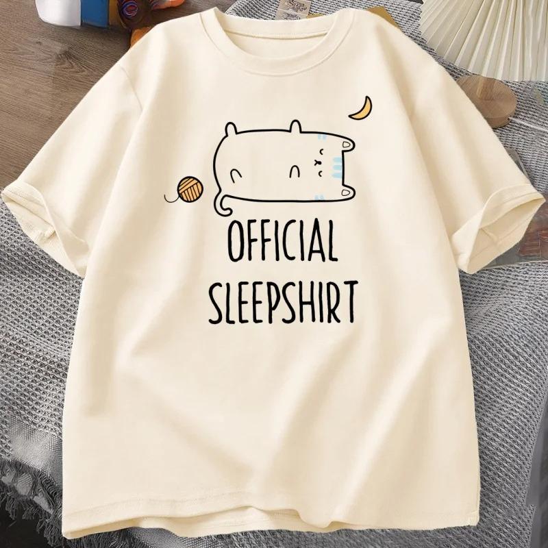 Смешная футболка для сна с котом Милая футболка с котенком Повседневная футболка с коротким рукавом Женская одежда Летние топы с круглым вырезом Уличная одежда