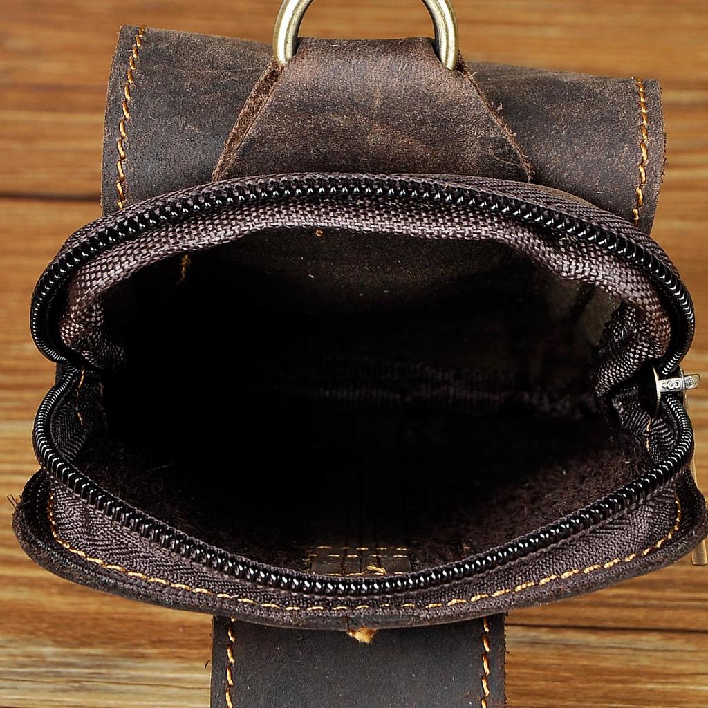 Real Leather Men Casual Design Small Waist Bag Cowhide Fashion Hook Bum Bag Waist Belt Pack 6" Phone Pouch