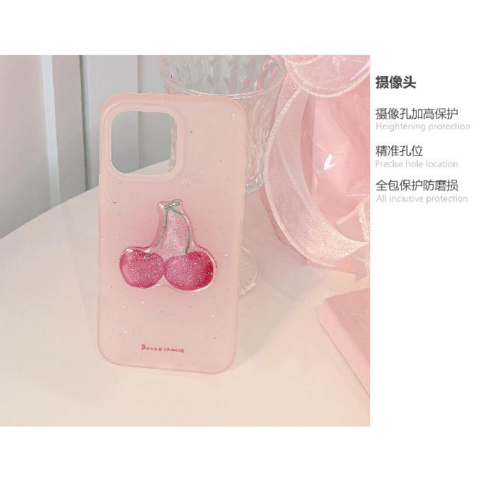 3D Glitter Cherry Apple 16 Phone Case Sweet and Unique for iPhone 17 Pro Max, Suitable for 14, Soft 11