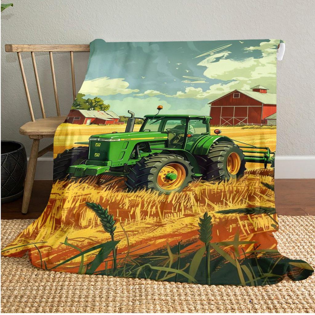 1PC Tractor Farmhouse Scene Blanket Soft Comfortable All Seasons Suitable Sofa Office Travel Festive Gift