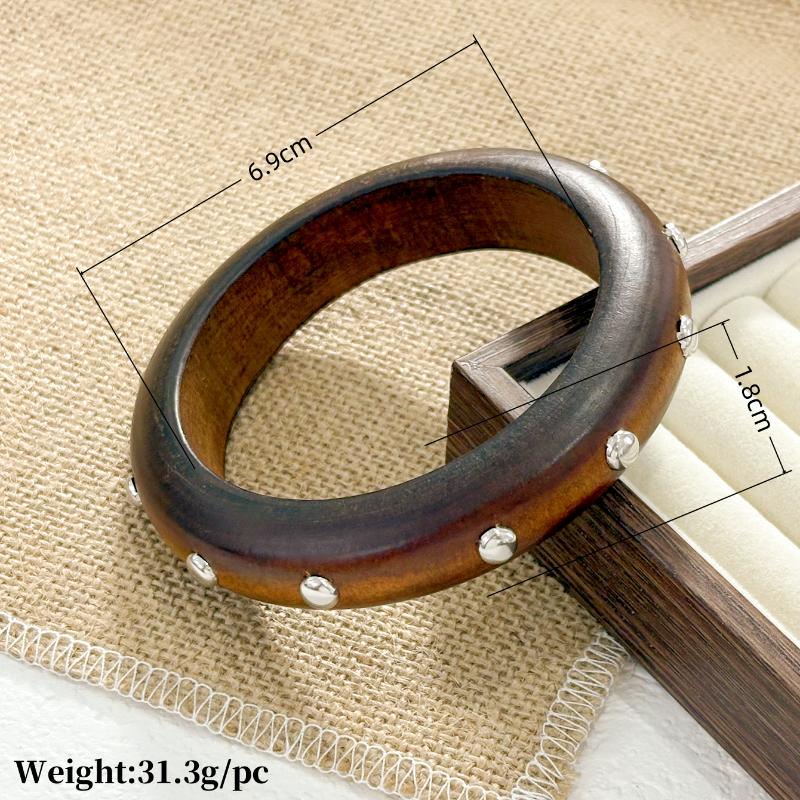 Винтажный этнический деревянный браслет для женщин, панк, геометрический, с заклепками, бусинами, широкий браслет, преувеличенное украшение для рук