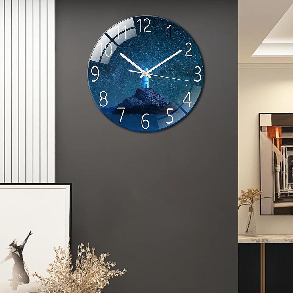 Digital Wall Clock with Low Noise, 30cm/12inch Lighthouse Wall Clock Quartz Clock Quiet Silent Simple Clock for Home Decor Children Room