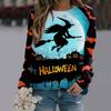 Halloween Women's 3D Printed Round Neck Long Sleeved Evil Witch Dark Castle Horror Party Loose Plus Size Pullover