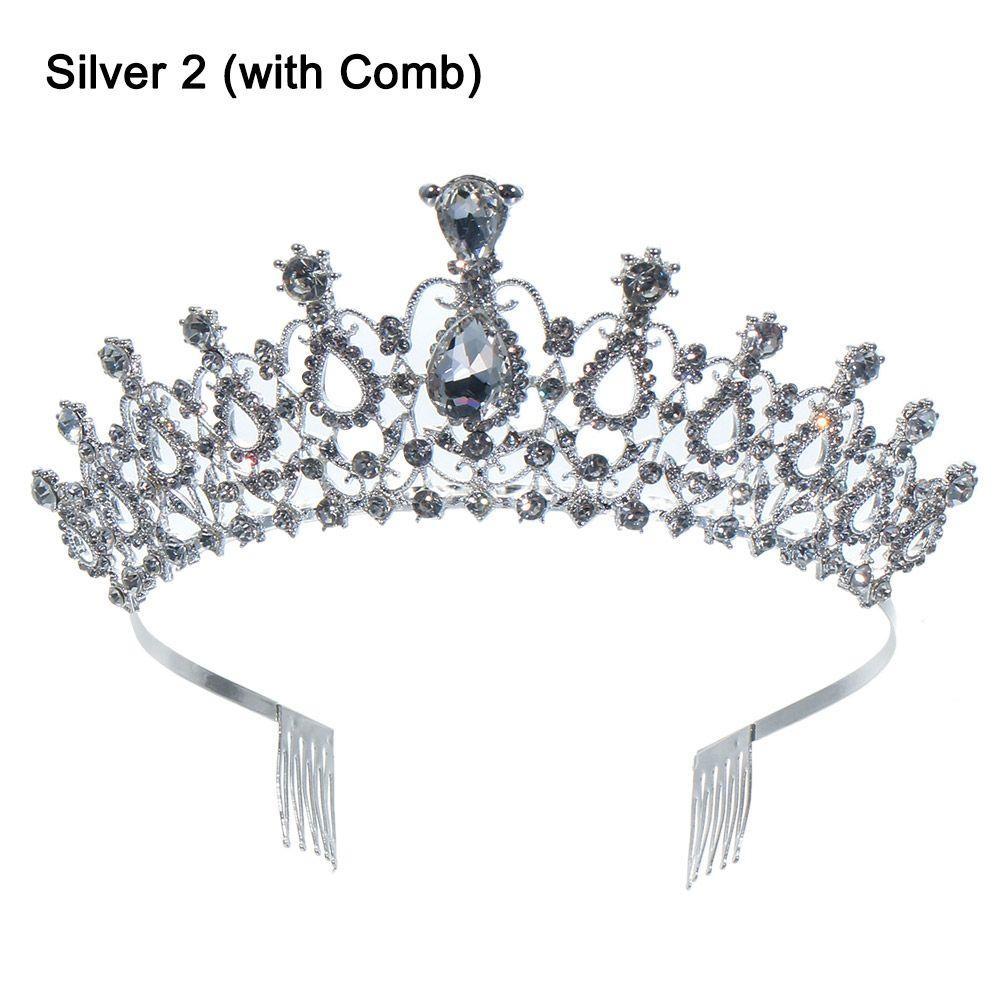 Bridal Hair Accessories Silver Tiara Crown Princess Rhinestone Crown Crystal Headband with Combs