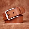 Belt Men's Matte Stainless Steel Buckle Genuine Cattlehide Leather Surface Retro Simple Fashion Trendy All-Matching Jeans Belt