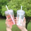 Transparent Tritan Straw Coffee Cup with Lid Tumbler 16oz Colorful Cute Leak-Proof Sippy Cup
