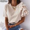 Women's Fashion Casual Summer Spring Solid Color Print Short Sleeve O-Neck Blouses & Shirts