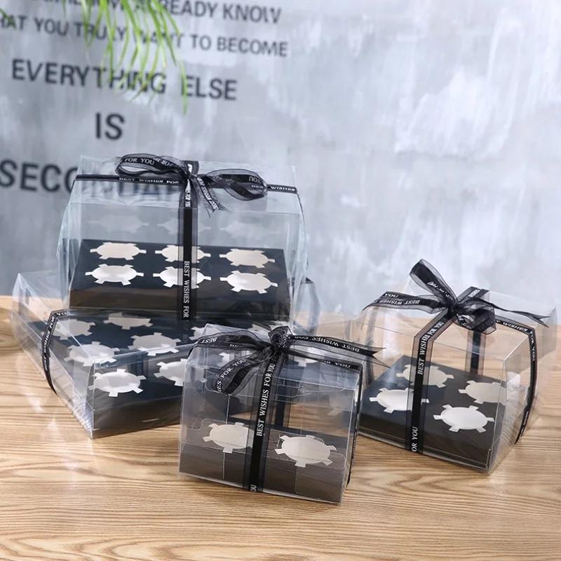 2/4/6/12 Таблетки Коробка для торта Прозрачная Подарочная коробка Упаковочная коробка для лунного пирога/кекса Свадебный торт