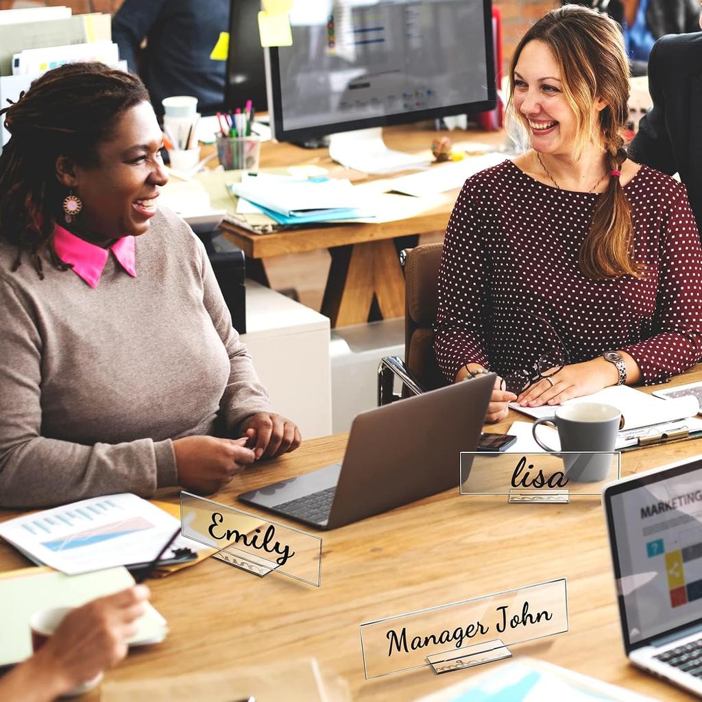 Yookeer 12 Pack Acrylic Name Plate Personalized Desk Name Plaque Sign Clear Panel Rectangle Acrylic Sheet Blank for Office Desk Decor(8.5 x 2.5 Inch)