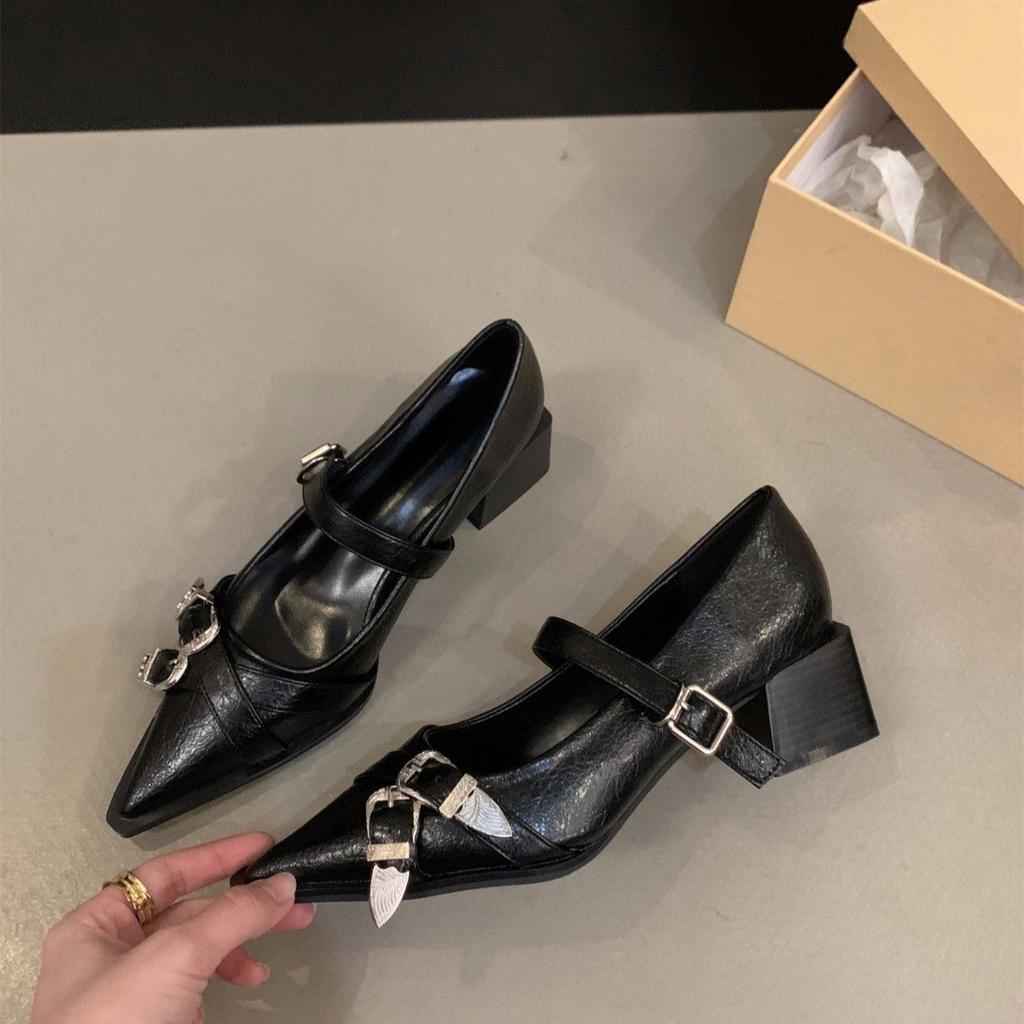 Fashion Fashion Womens Shoes Sexy Pointed Toe French Single Shoe New Leather Banquet Party Shoes for Women Mary Jane Shoes Zapatos Mujer