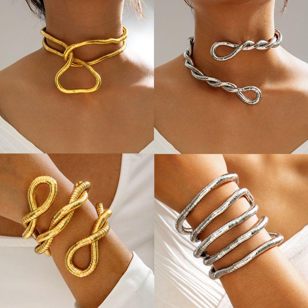 Metal Iron Twistable Collar Necklace Multi-layered Freely Wrapped Necklace Fashion