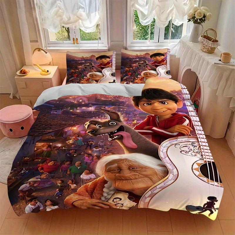 3pcs Coco Vibrant Movie Characters Bedding Set, Includes Quilt Cover and Pillowcases, Suitable for All Seasons, Machine Washable, Ideal Gift