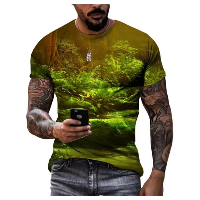 Футболки с графическим принтом для мужчин, модные футболки с рисунком природных пейзажей, красивые повседневные футболки с 3D-принтом, летние топы с изображением гор и рек