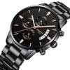 NIBOSI Men's Watch, Black, Big Face, Chronograph, Analog, Business, Casual, Metal Band, Stainless Steel, Date, Fluorescent, Luxury, Father's Day Gift