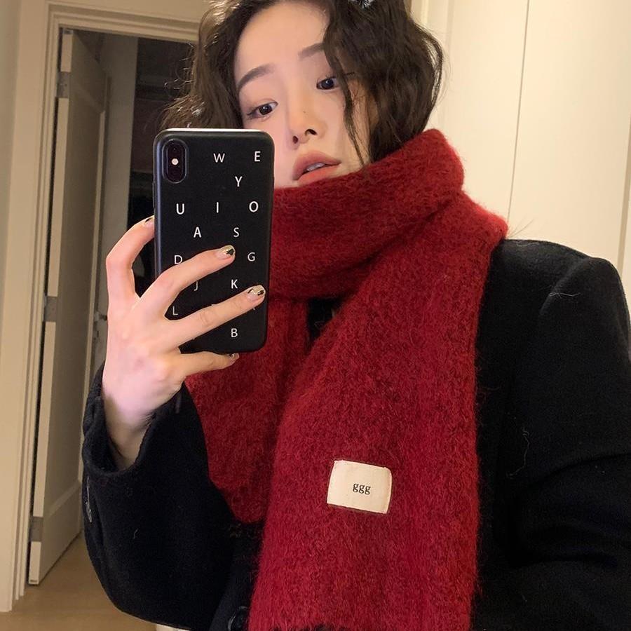 Knitted Wool Scarf With Wool Content, Women'S Autumn And Winter Extended Version, Thick And Luxurious, Solid Color Cashmere Scarf