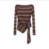 Korean Style Striped T Shirt With Tie Details For Fall Winter Fashion