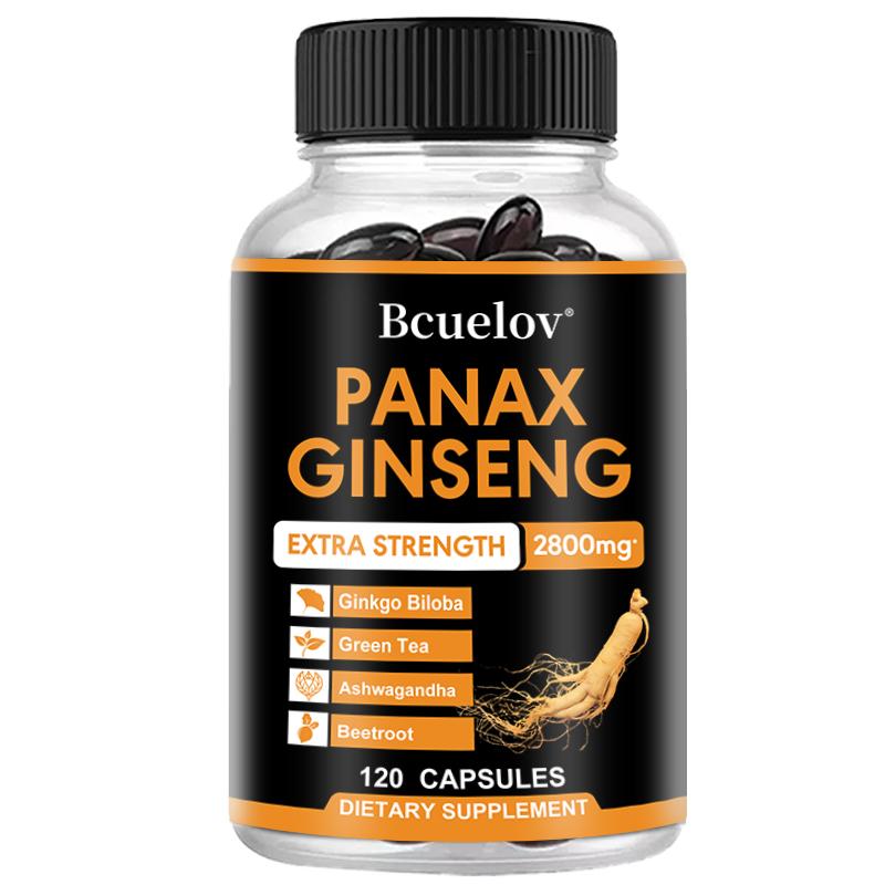 Panax Ginseng 2800mg Extra Strength Capsules, Herbal Supplement Blend with Ginkgo Biloba, Ashwagandha, Green Tea & Beetroot, Energy & Focus Support