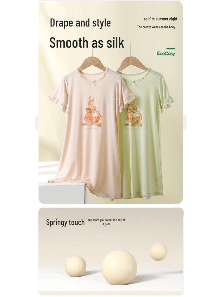 Летняя мультяшная ночная рубашка для девочек - Дышащая пижама свободного кроя для малышек