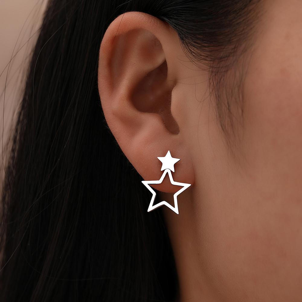 Stainless Steel Earrings New Classic Kpop Sweet Double Stars Temperament Girl's Daily Wear Pendants Earrings For Women Zircon