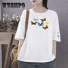 Cotton Large Size Butterfly Print T-shirt Short Sleeve O-Neck Pullover Women Casual Soft Shirts
