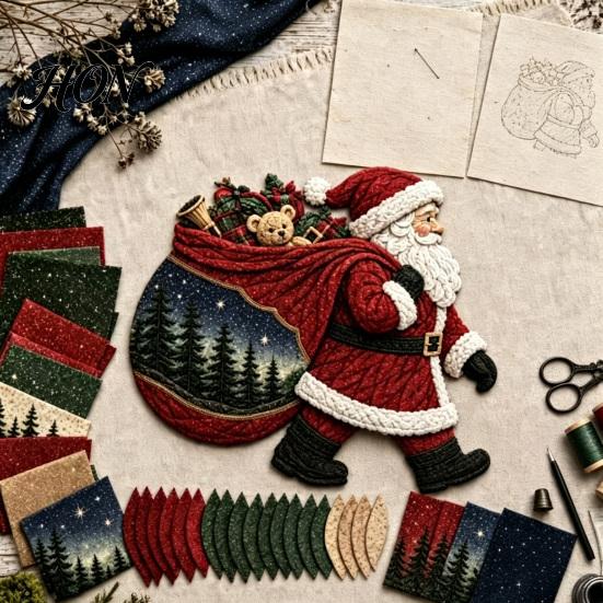 Fabric Crafting Supplies for Beginners Christmas Patchwork DIY Kit, Holiday Art Craft Santa Sewing Projects Snowman Tree Project Seasonal Home Decor,