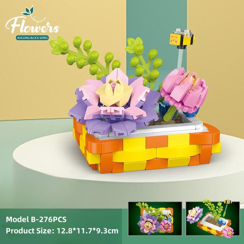 Non-Toxic Flowers Succulents Bouquets Building Blocks Plants Succulent 3D Model Decoration Diy Mini Puzzle Assembled Children'S Toy