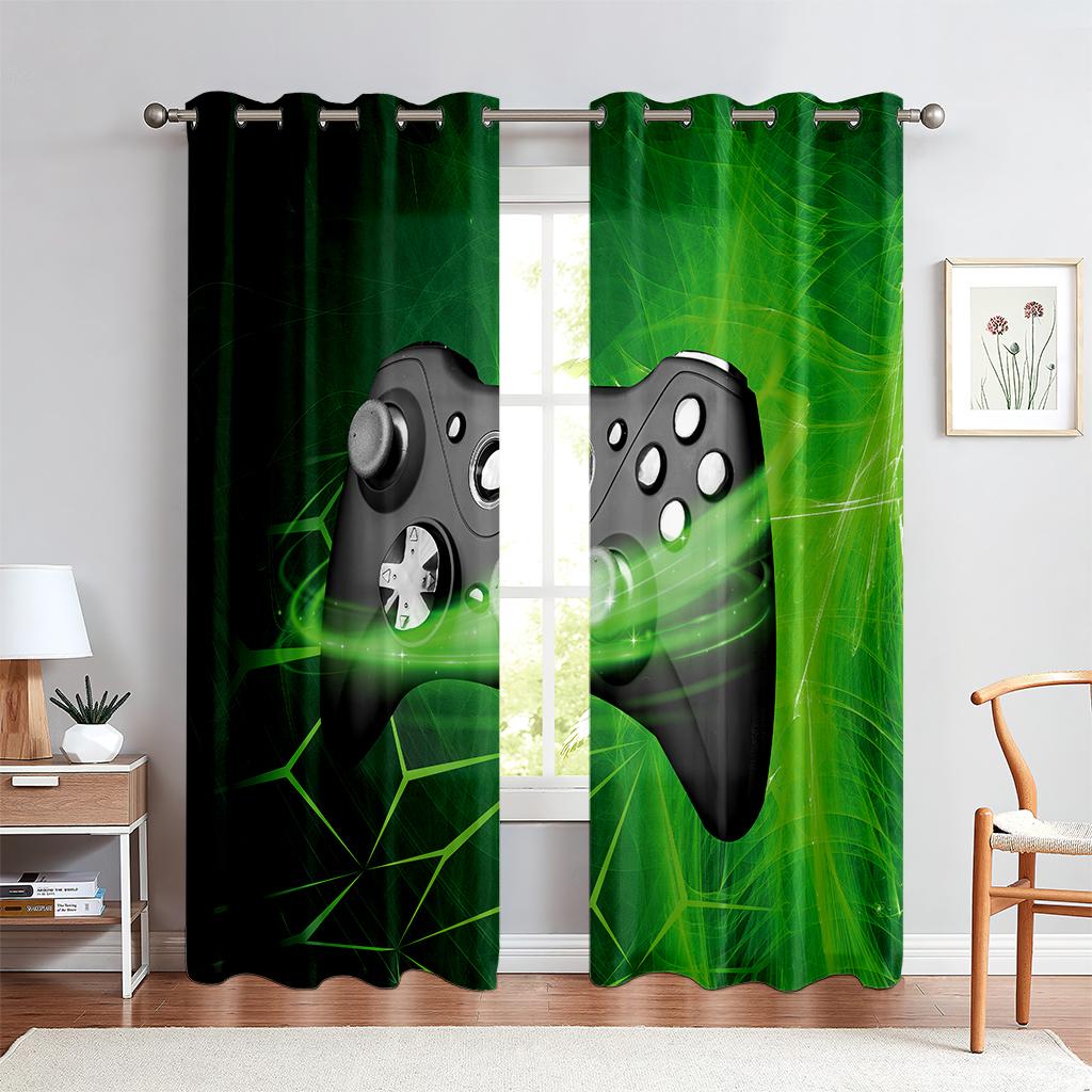 2PCS Technology Game Controller Printed Шторы, Гостиная Спальня Игровая Комната Декоративные Шторы, Настройка Узора