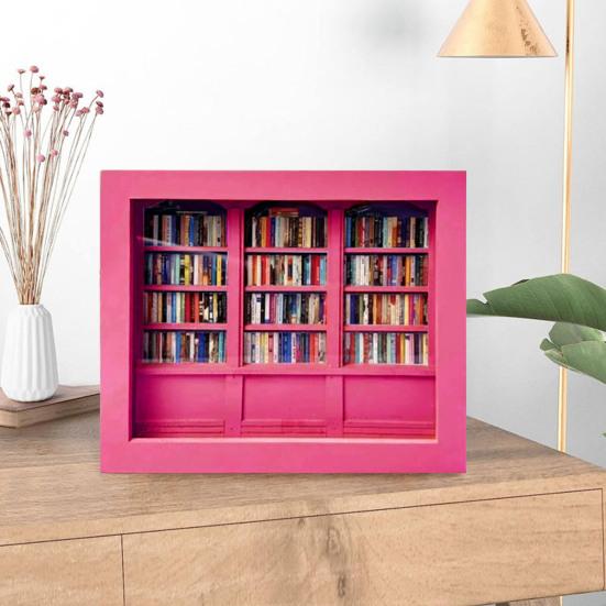 Мини-книжная полка для снятия тревожности, деревянная миниатюрная имитация книжной полки с 200 мини-книгами, настольная книжная полка для снятия стресса, игрушка для домашнего офиса, декор