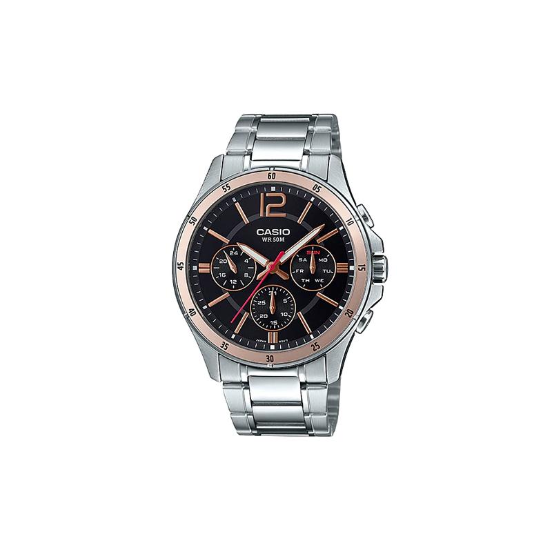 Casio Серия STANDARD, модные, деловые, трендовые, повседневные, универсальные, ретро, классические с тремя циферблатами и шестью стрелками, водонепроницаемые, кварцевые MTP-1374D-1A2