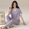 Cardigan pajamas women's summer pure cotton short-sleeved trousers can be worn outside summer women's elegant temperament loungewear suit