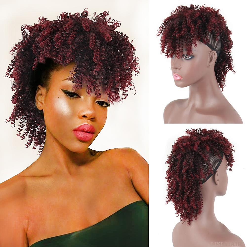 MISS WIG Синтетический вьющийся парик ирокез с заколкой для наращивания волос, пышный хвост с челкой, мягкий вьющийся парик ирокез