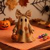 Patchwork Ghost Halloween Decor Handmade Ghost with Pumpkin Bucket And Floral Bow Vintage Tabletop Ornament for Shelf Home Decoration