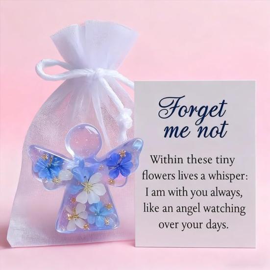 Angel Figurine Keepsake Forget Me Not Angel Memorial Gift Sympathy Bereavement Angel Ornament with Warm Message Card Grieving Keepsake for Loss
