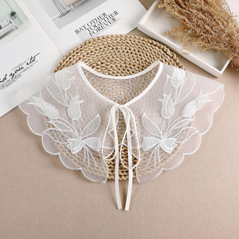 Lace Fake Collar Women Detachable Collars For Women False Collar Embroidery Floral Lolita Lapel Half Shirt Shawl Wrap Decoration