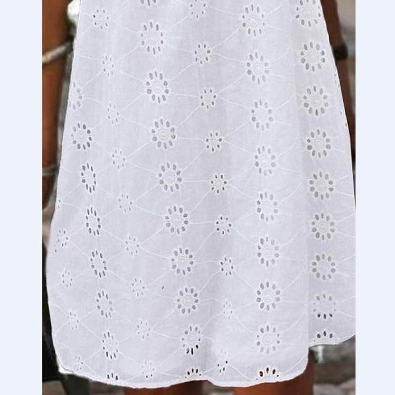 Sleeveless Summer White Dress Women Sweet Fresh Stand Collar Loose Dress Fashion Ruffle A-line Hook Flower Hollow Lace Dress 26623