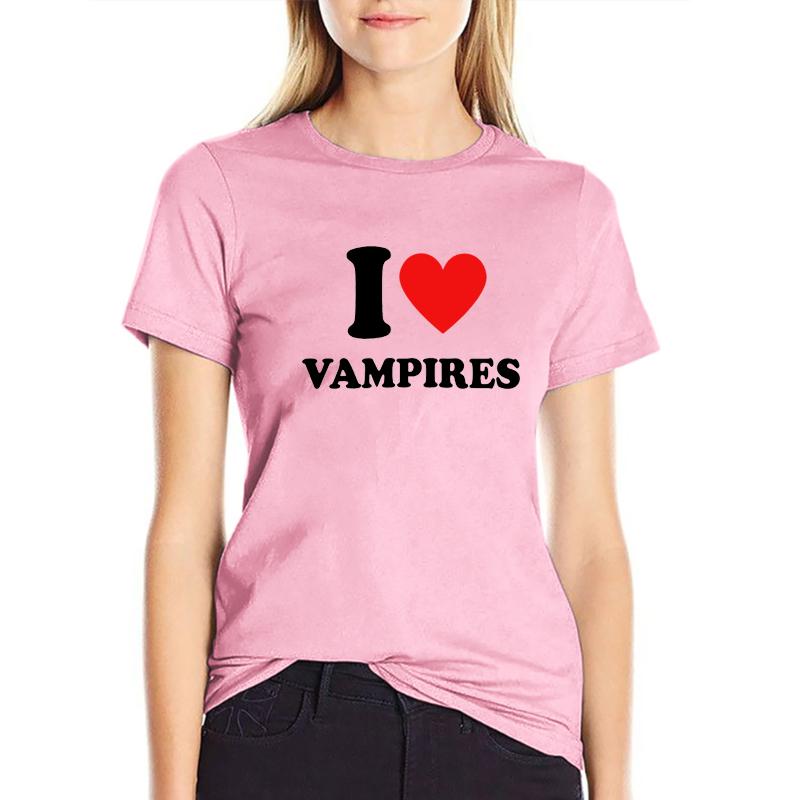 Женская футболка с забавным принтом «I Love Vampires» Летняя спортивная футболка для бега с короткими рукавами и буквенным принтом для женщин и девочек
