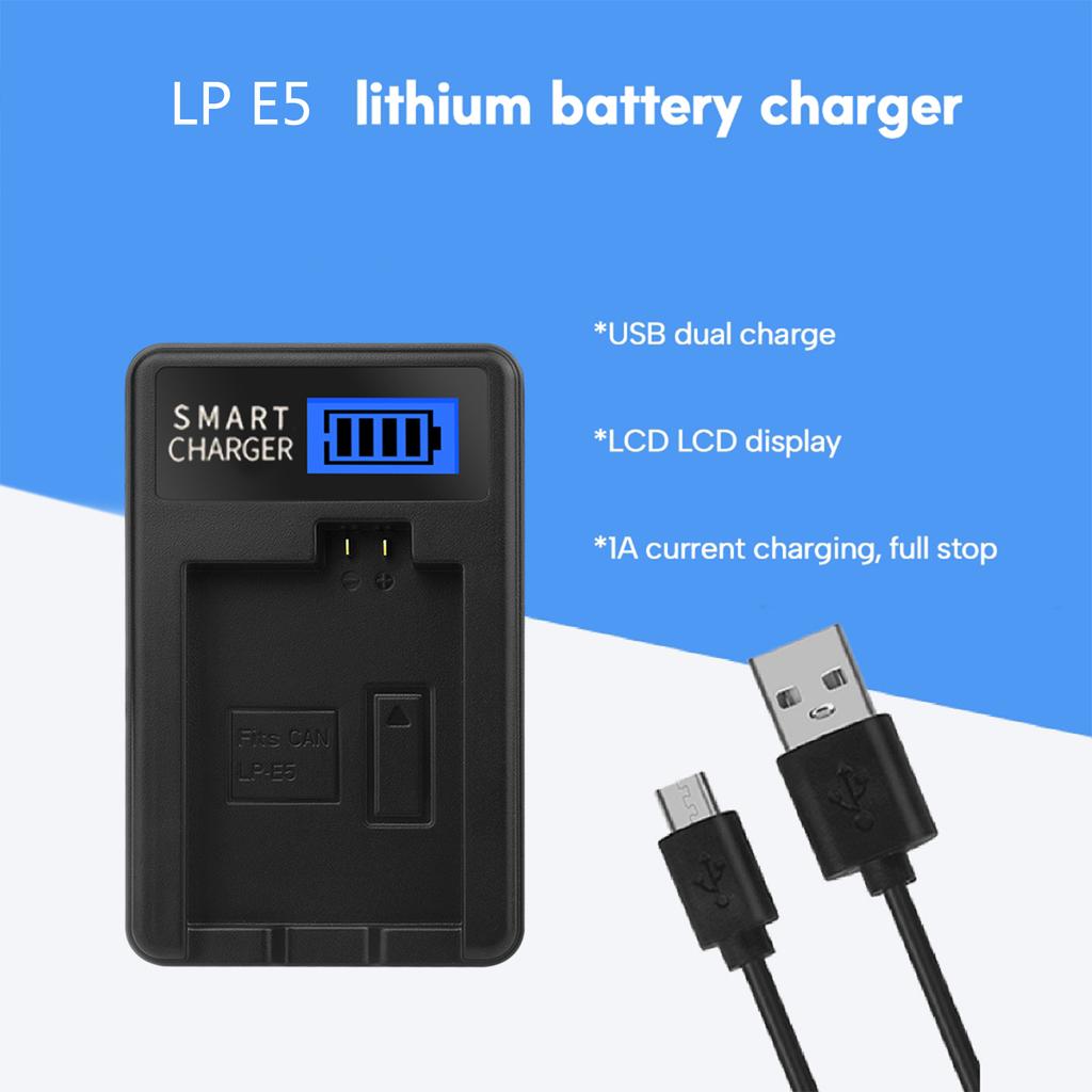 LP-E5 LPE5 LP E5 LCD USB Battery Charger for Canon EOS Rebel XS, Rebel T1i, Rebel XSi, 1000D, 500D, 450D Digital Camera