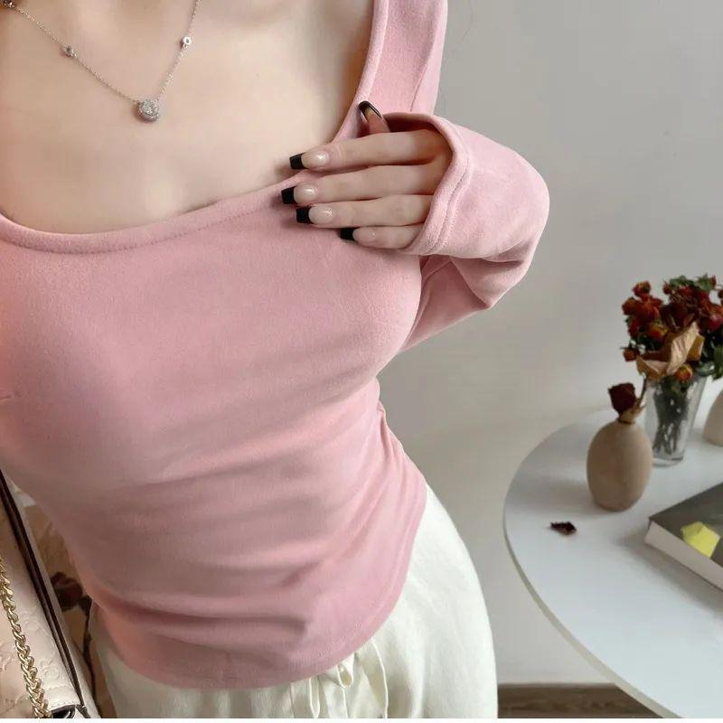 Женский велюровый топ премиум-класса с квадратным вырезом и длинными рукавами - Приталенный крой, идеально подходит для осени и зимы