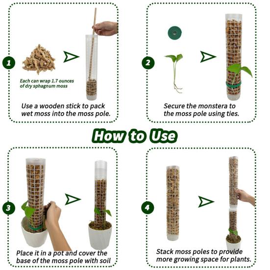 Self Watering Moss Pole Mesh Plant Support Pole Stackable Monstera Plant Support Plastic Moss Poles for Potted Climbing Plants