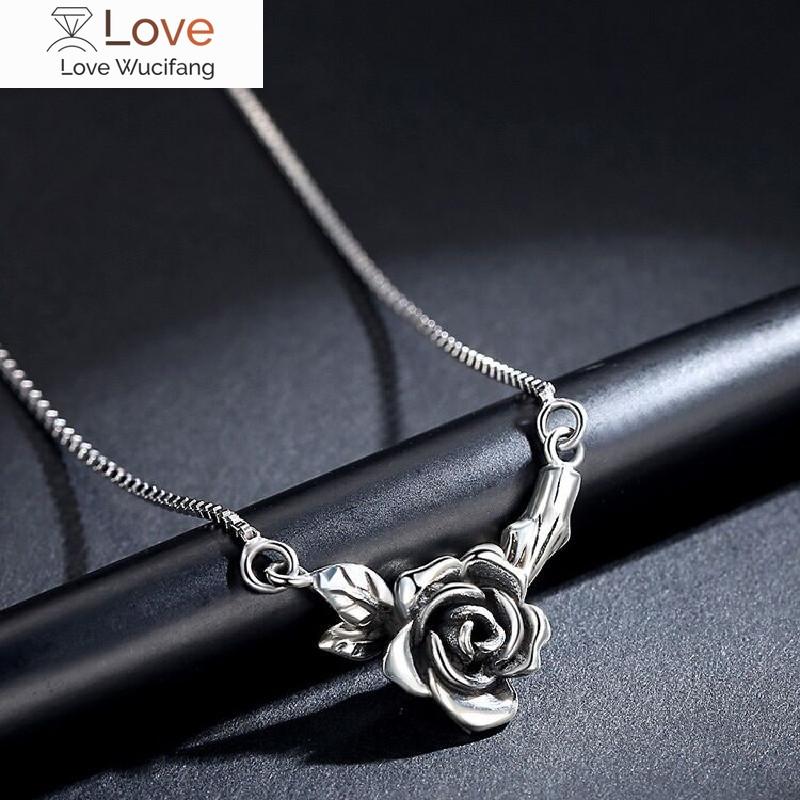 Foxanry 925 Stamp Necklace For Women Trendy Elegant Vintage Make Old Design Rose Flower Thai Silver Party Jewelry Gift