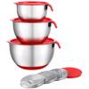 Mixing Bowls with Lids Set - Nesting Bowls with Graters, Handle, Pour Spout, Airtight Lids - Stainless Steel Non-Slip Mixing Bowl(Set of 3)