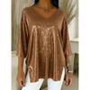 New Women's Loose V-Neck 3/4 Sleeve Split Top, Casual Fashion for European American Style