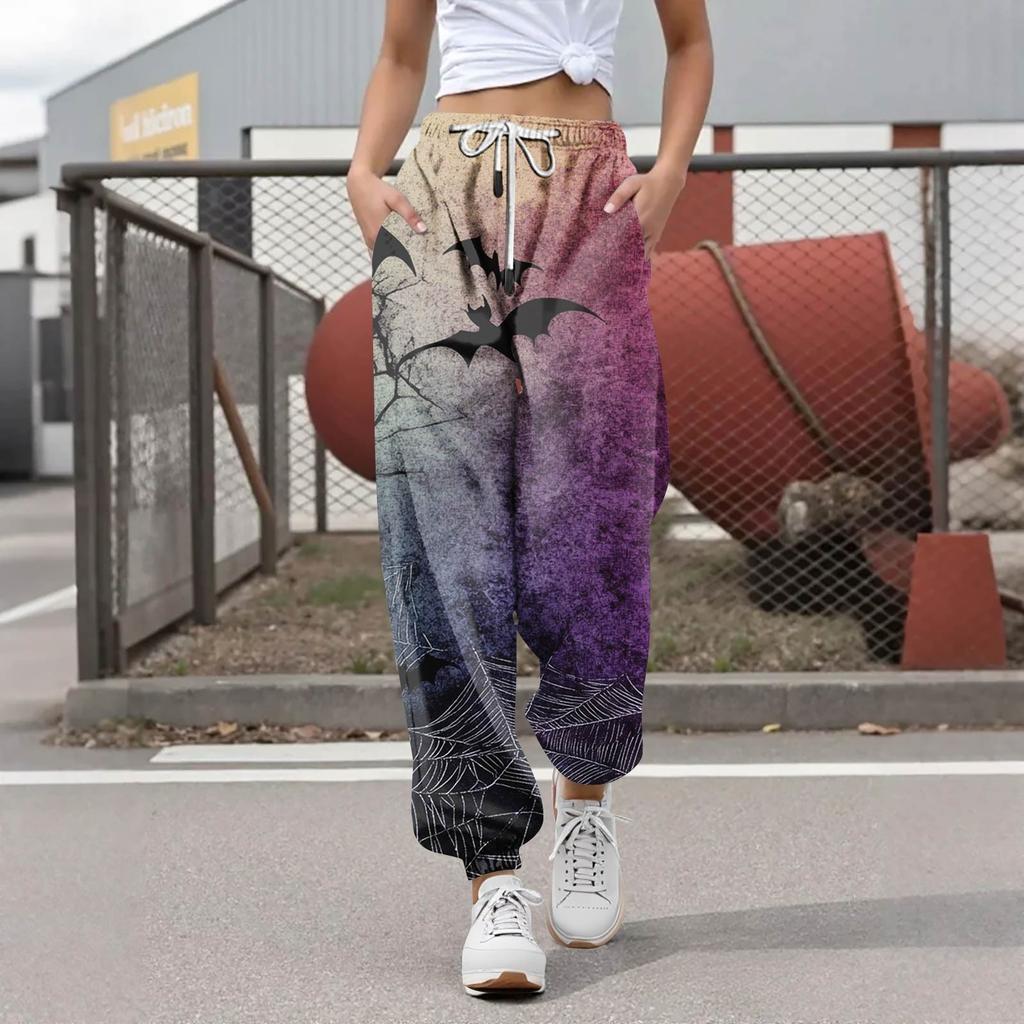 Women's Casual Fashion Halloween Printed Leisure Pants Sweatpants Trousers Drawstring Elastic Waist Drawstring Drawstring Pants