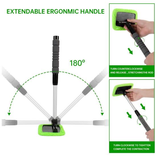 Выдвижной очиститель лобового стекла автомобиля с микрофибровыми насадками, щетка для чистки из микрофибры, вращающаяся головка, 4-компонентный набор для чистки лобового стекла
