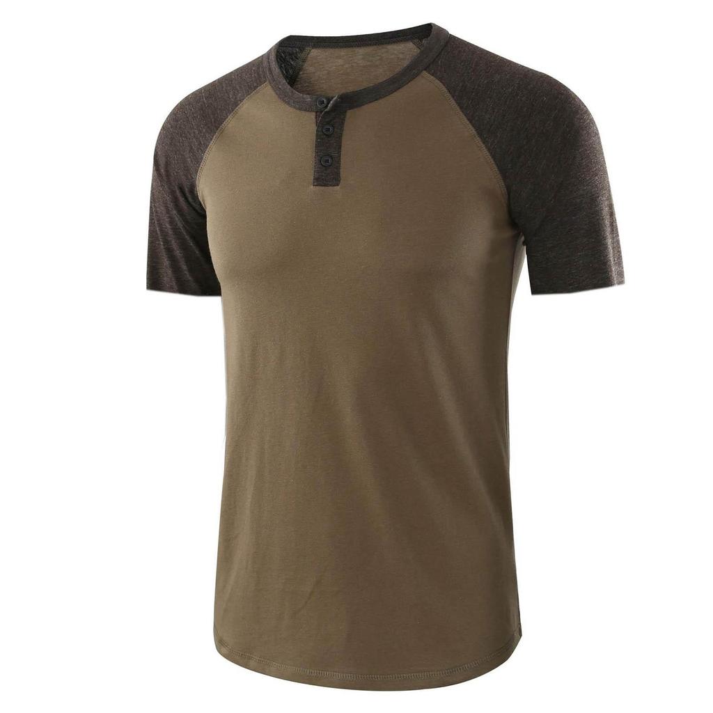 Men  Spring Summer Casual Slim Patchwork Short Sleeve T Shirt Top Blouse