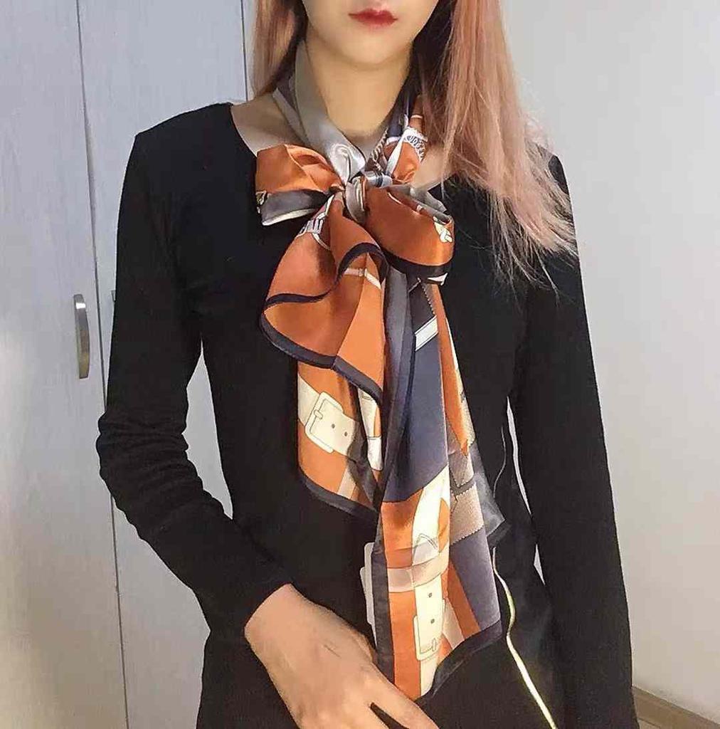 [BYSIFA] Fashion New Orange Grey Scarves Women Elegant New 100% Silk Scarf Shawl Printed Fall Winter Ladies Brand Scarves Wraps
