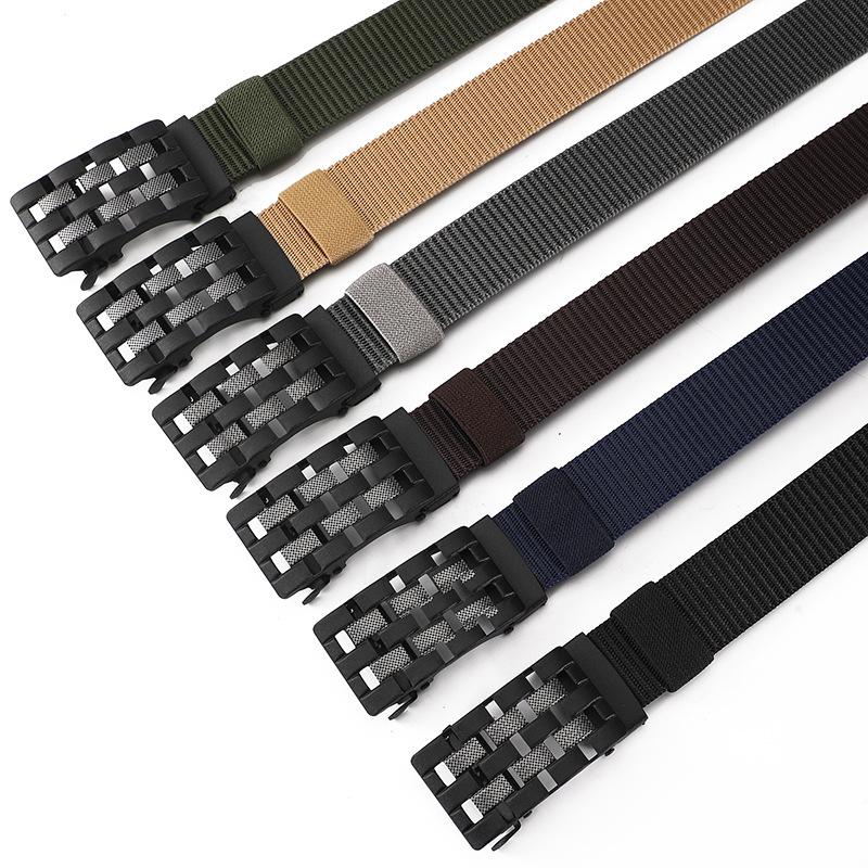 Plaid Button Imitation Nylon Belt Military Training Outdoor Canvas Tactical Belt Simple Sports Belt