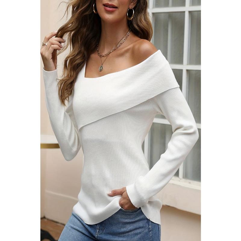 Женский свитер без бретелек весна осень длинный рукав вязаный легкий пуловер свитер топ