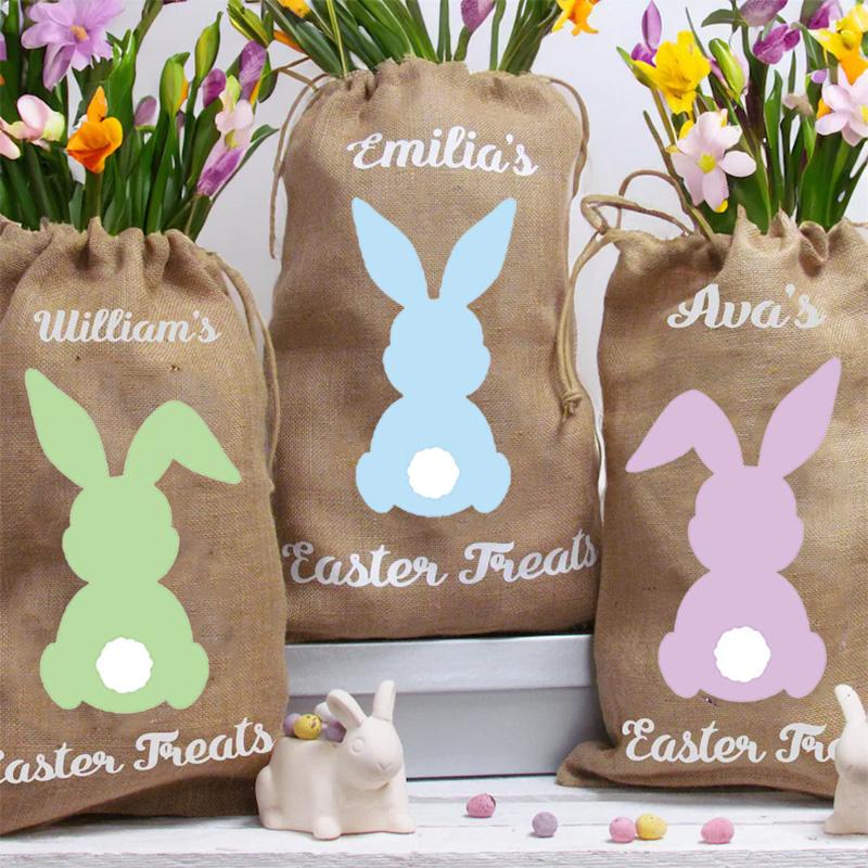 Personalised Custom Name Bunny Rabbit Egg Hunt Basket Jute Bucket Kid Boy Girl Gift Easter Treat Toy Egg Collecting Bag 2025